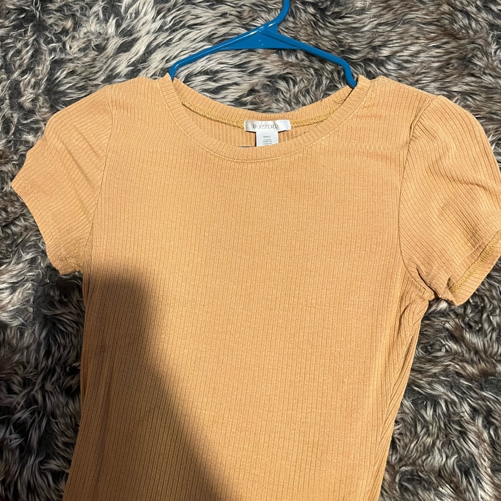 Bozzolo Orange Ribbed Fitted Cap Sleeve Tee